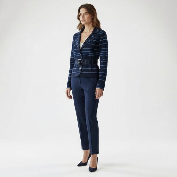 Karen Millen Belted Sweater Jacket Navy Blue Women's Size 1 - Picture 2 of 9